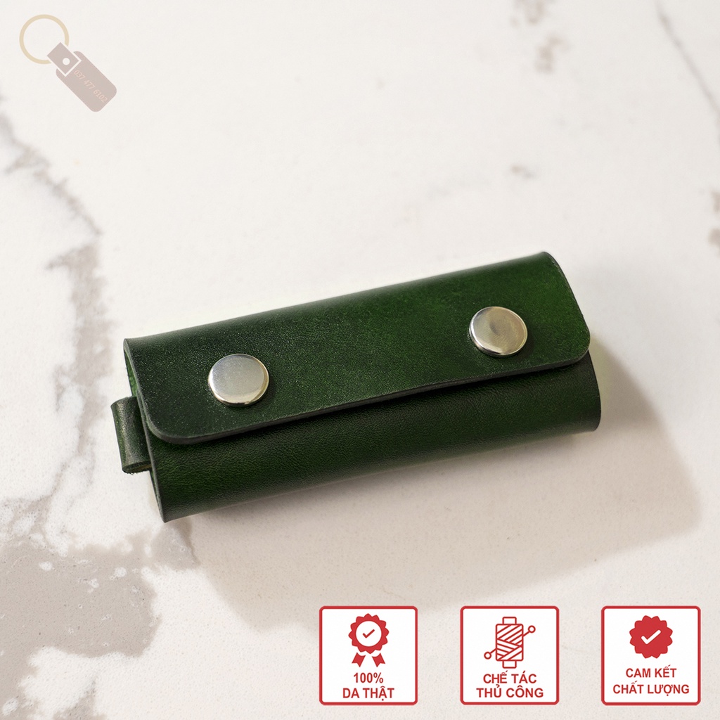 Ví Da Đựng Móc Treo Chìa Khóa Tiện Lợi - Nhỏ Gọn - Độc Đáo - Màu Xanh Lá Cây - Đồ Da Handmade