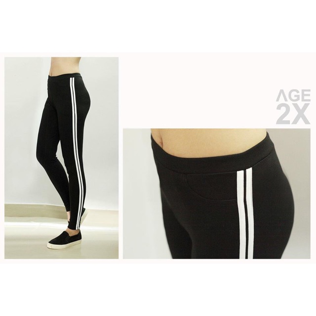 QUẦN LEGGING ĐEN 2 SỌC - AGE2X