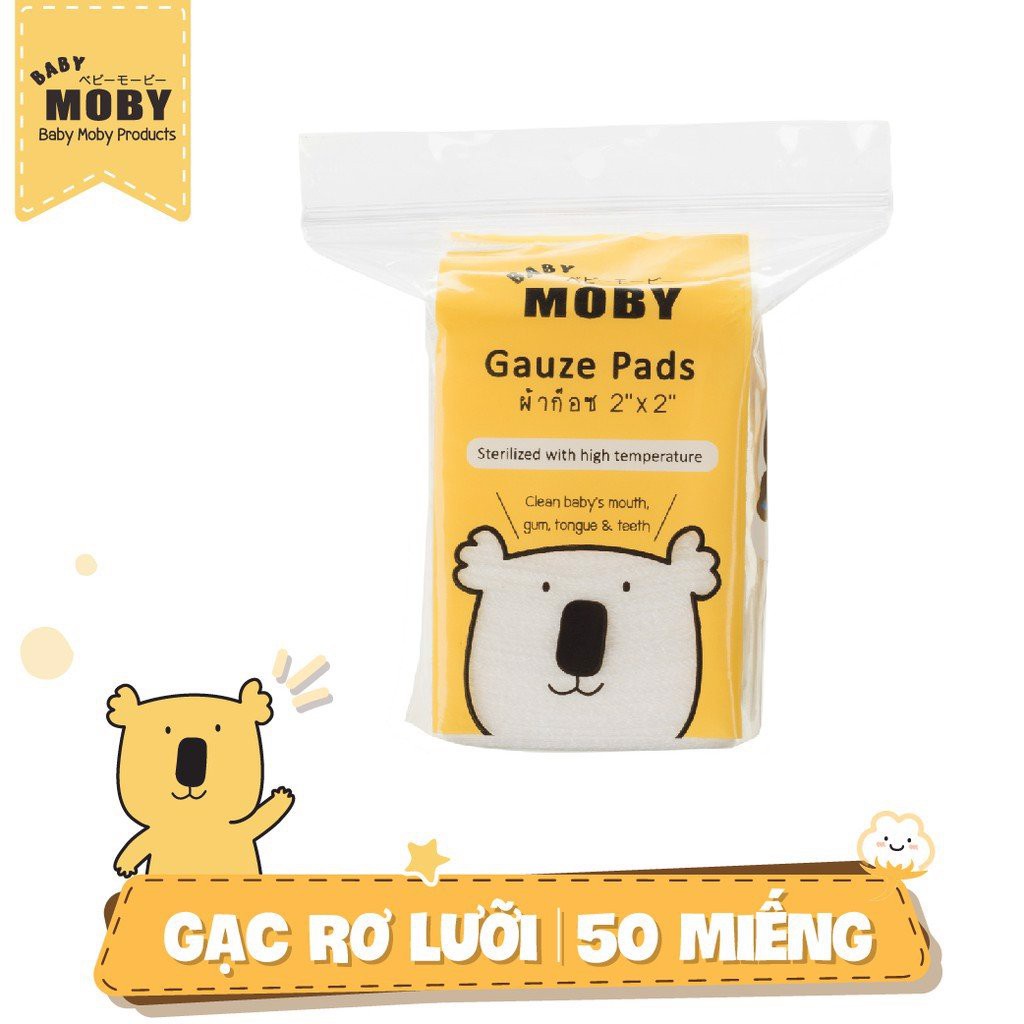 Gạc rơ lưỡi cho bé MOBY BABY 50c, tưa lưỡi vệ sinh răng miệng cho trẻ sơ sinh - Monnie Kids