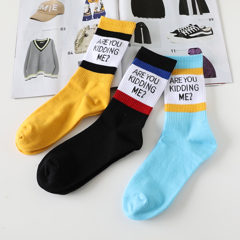 Spring and autumn street fashion brand ins Harajuku port style letter cotton socks middle tube socks skateboard fashion socks