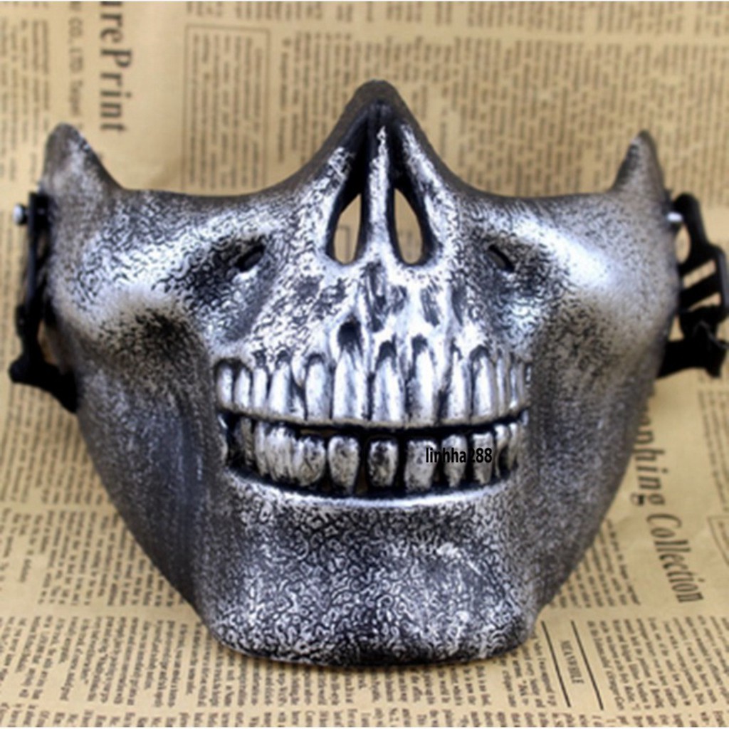 Mặt nạ đầu lâu nửa mặt phong cách cổ điển màu BẠC hóa trang halloween,trung thu,sự kiện, hacker