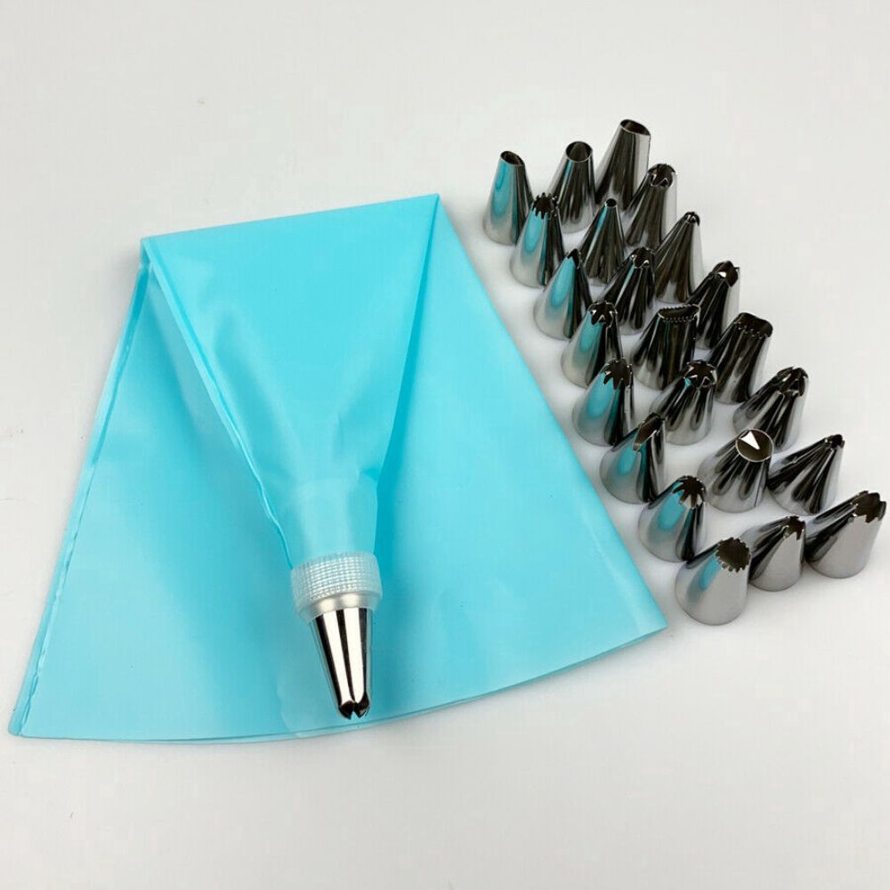 Set 6 Hoặc 24 Đuôi Bơm Kem Trang Trí Bánh Bằng Silicone Và Thép Không Gỉ Tiện Dụng