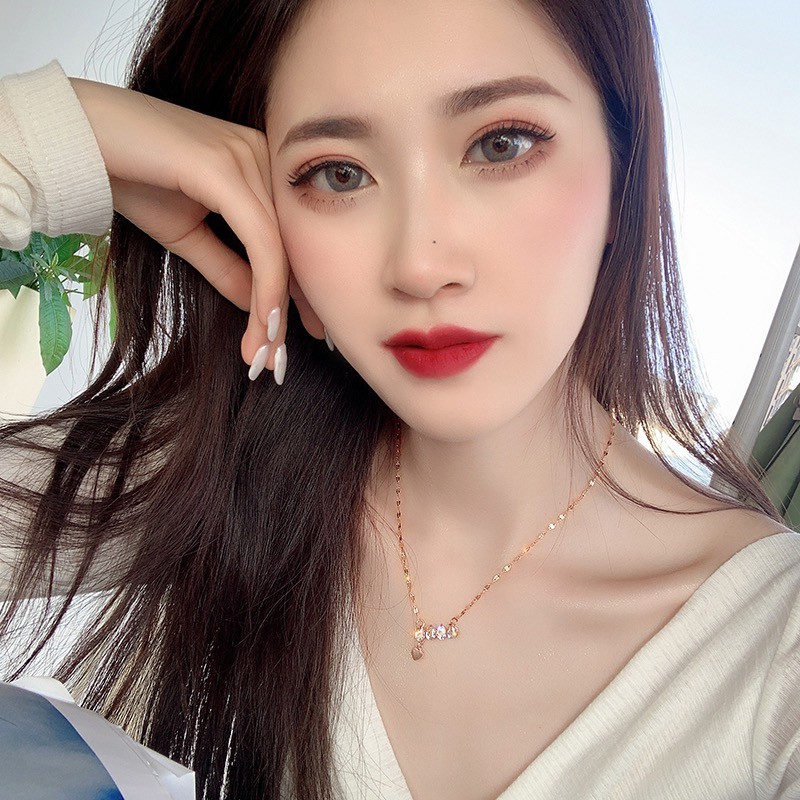 Dây chuyền thép titan mặt chữ LOVE vàng hồng/ vàng đính đá zircon làm quà tặng lễ tình nhân thời trang Hàn Quốc cao cấp