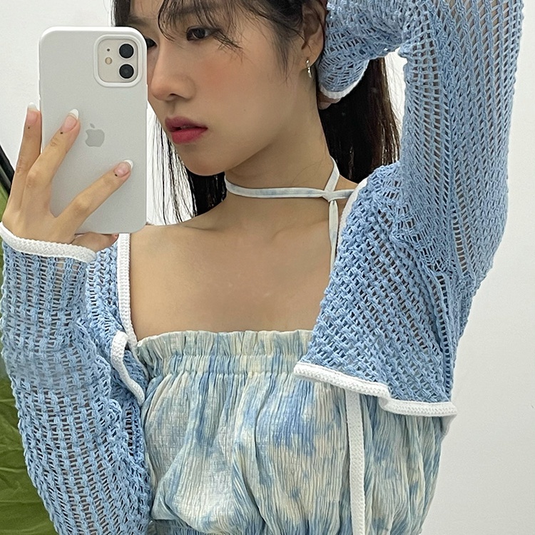 Áo croptop SUXI tay dài màu sắc trơn thiết kế đơn giản phong cách Hàn Quốc