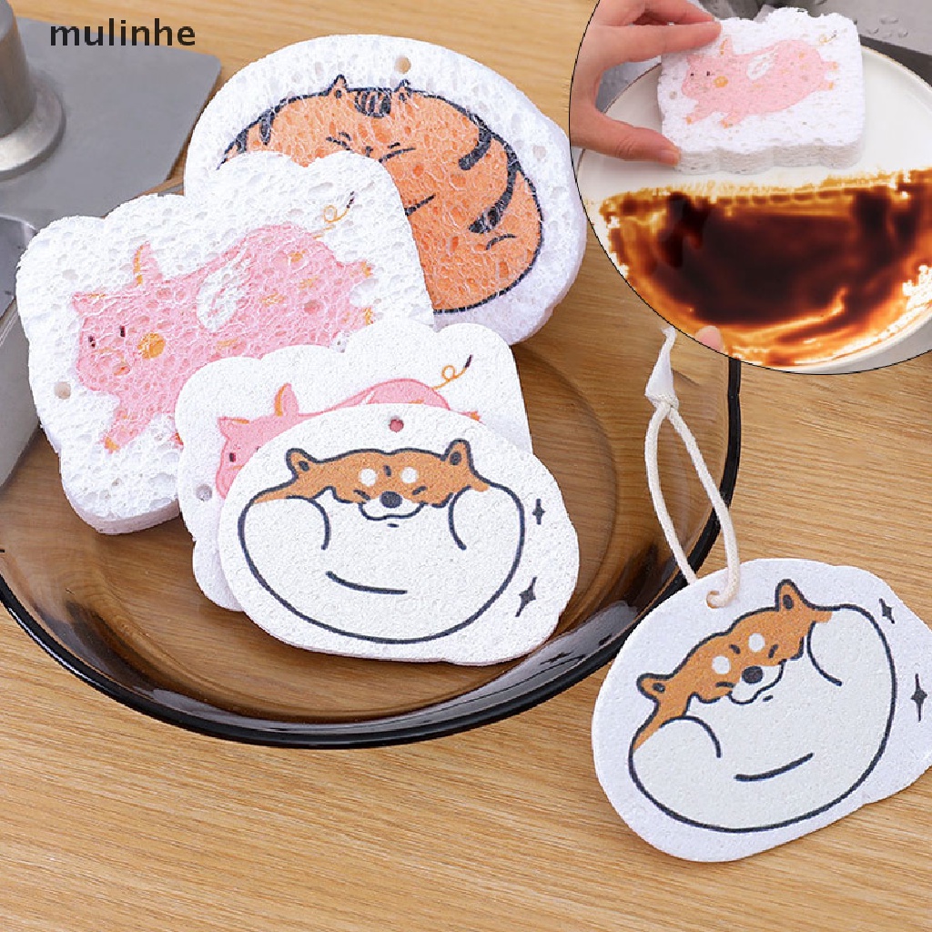 Miếng Bọt Biển Rửa Chén Dạng Nén Chất Liệu Cotton Bột Gỗ Ma Thuật Họa Tiết Hoạt Hình Đa Năng mulinhe