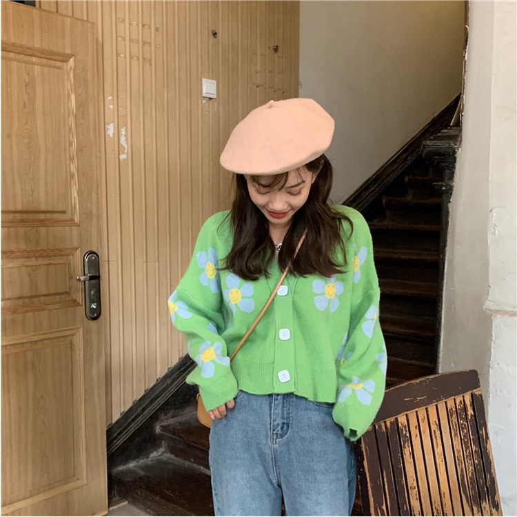 Áo len cardigan dáng ngắn họa tiết tươi sáng nổi bật