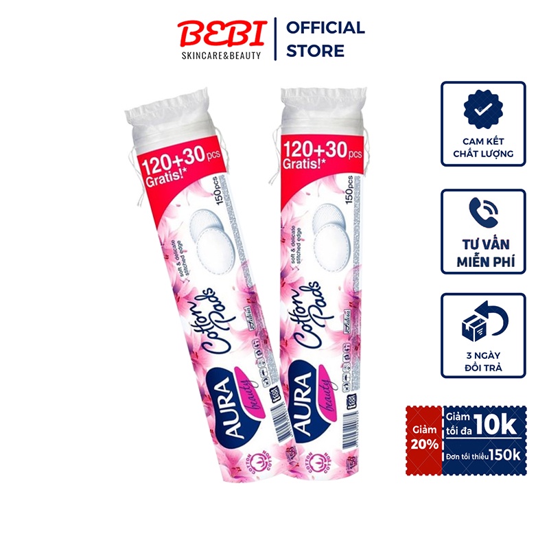 [150 Miếng] Bông Tẩy Trang Aura Beauty Cotton Pads