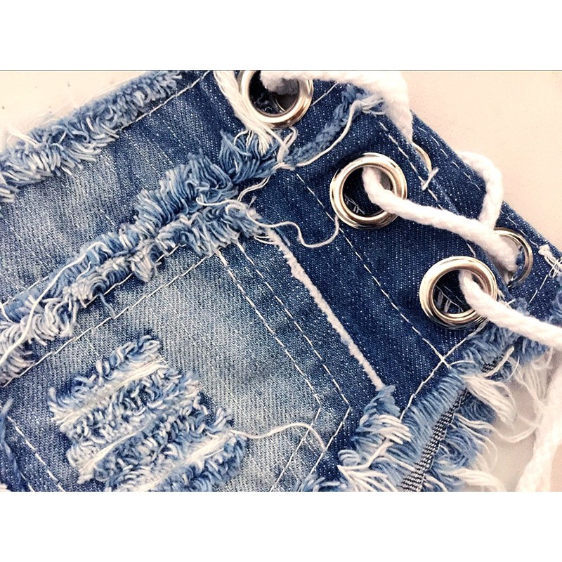 ✲✹❒Quần jeans siêu ngắn thiết kế rách cột dây cá tính gợi cảm cho nữ