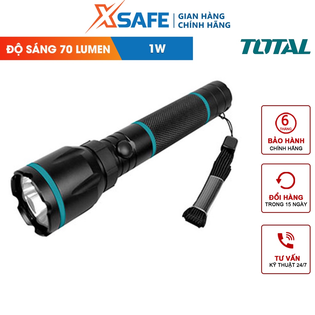 Đèn pin TOTAL công suất 1-3W, vỏ hợp kim nhôm siêu bền, tuổi thọ đèn 100000h, KHÔNG KÈM THEO PIN, công tắc ở đuôi
