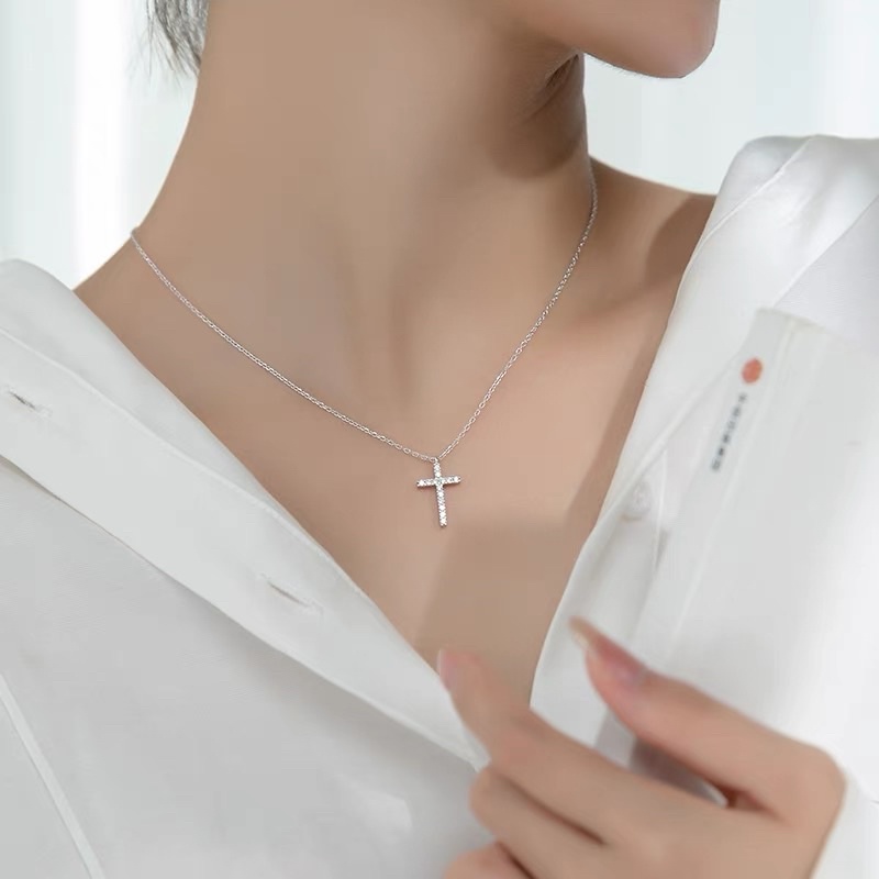 Dây chuyền thánh giá bạc nạm đá DaLiA Jewelry vòng cổ chữ thập đẹp basic bạc thật 925 không gỉ