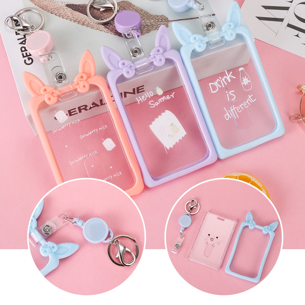 PATH Ear Office Work Girl Student Keychain Transparent Silicone ID Card Holder