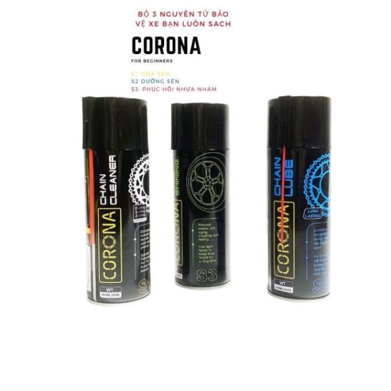★ Bộ 3 Bảo Dưỡng Nhựa Nhám, Dưỡng Sên, Rửa Sên Thương Hiệu Corona - Bảo vệ Nhông Sên Dĩa ★