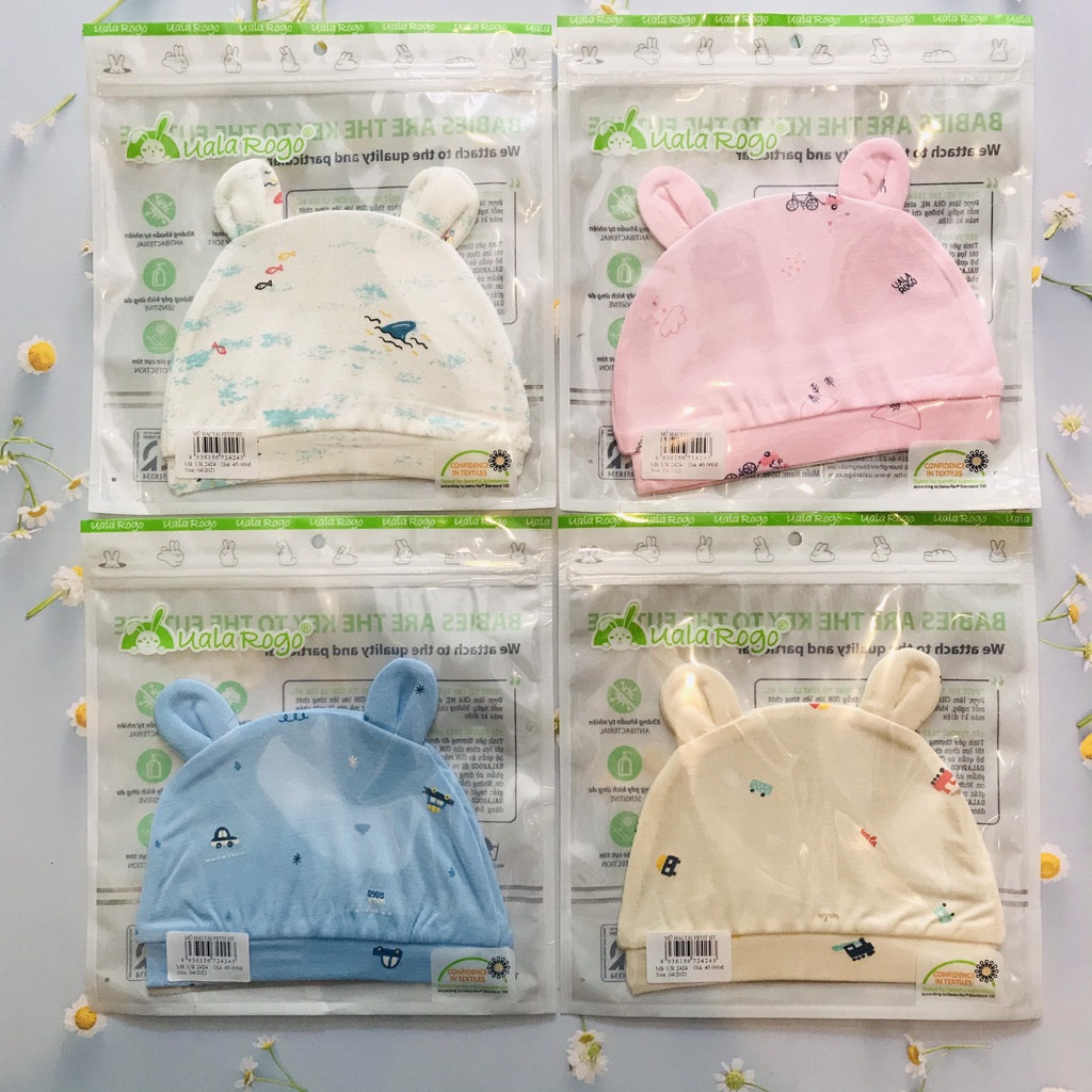Set đồ sơ sinh cho bé Uala Rogo - Bộ body cộc/ bao tay/ Bao chân/ Mũ chóp Size 0-3m