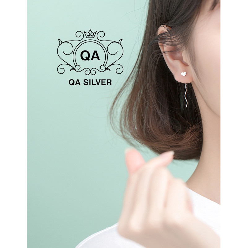 Khuyên tai bạc 925 trái tim sóng bông nam nữ tối giản S925 HEART Silver Earrings QA SILVER EA200410