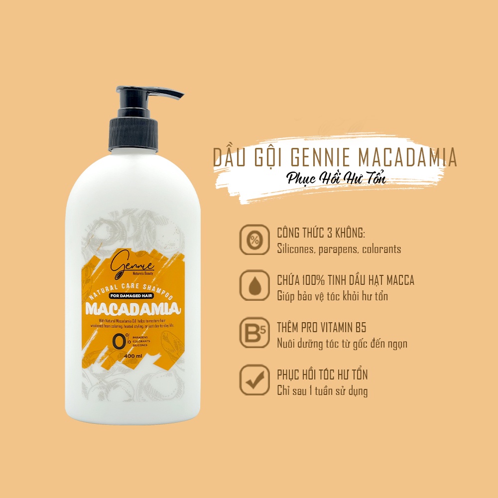 Dầu Gội Gennie Natural Care Dầu Hạt Macca Dành Cho Tóc Hư Tổn 400ml