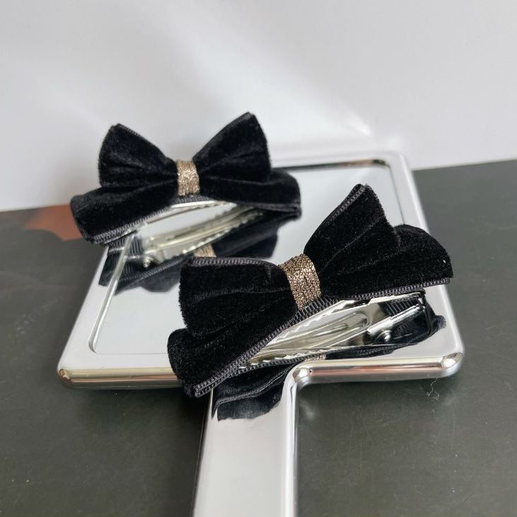 Kẹp Tóc Đính Nơ Ba Chiều Bằng Vải Nhung Phong Cách Hàn Nhật Thanh Lịch