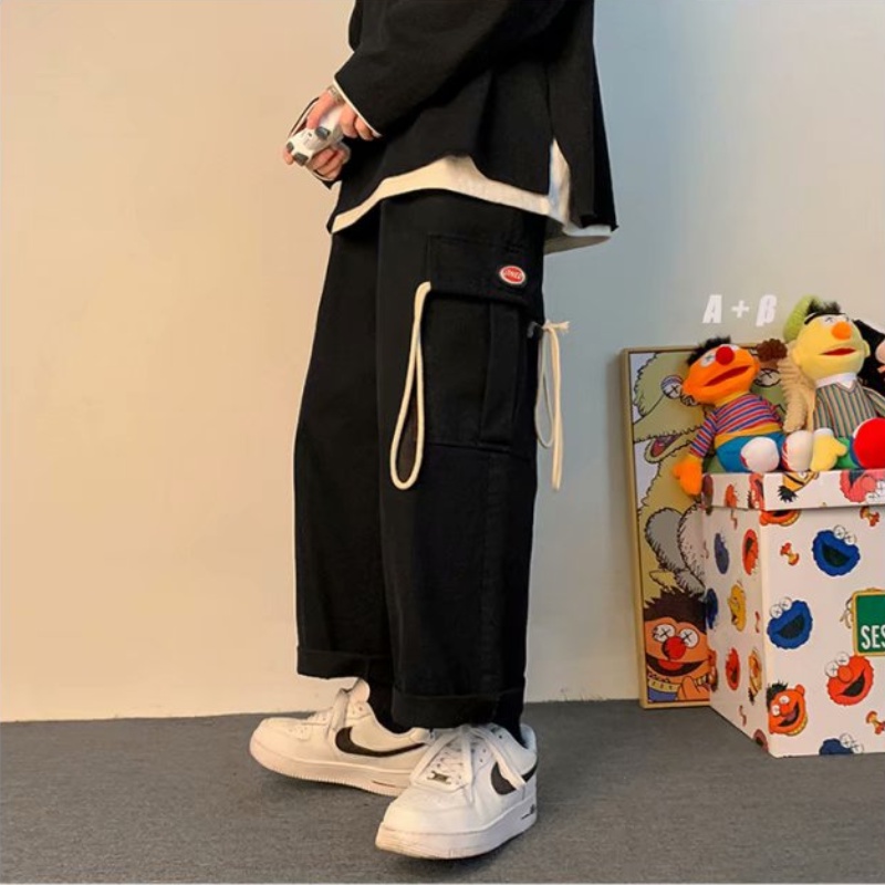 ♞AFF LIGA♞ Quần Dài Túi Hộp Ống Rộng Màu Kaki Phong Cách Hàn Quốc Cho Nam