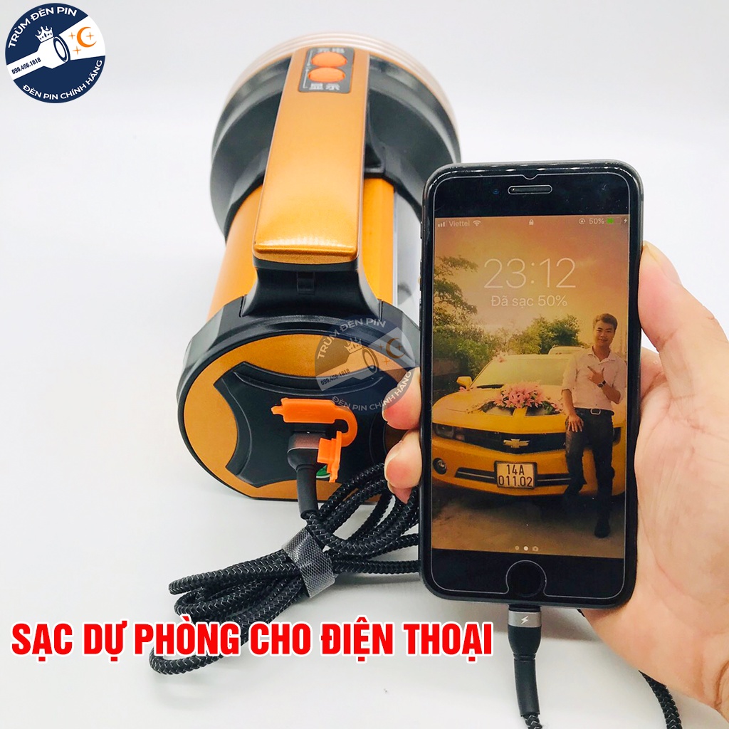 Đèn pin cầm tay siêu sáng 200W YUXING F8 LED Tích hợp năng lượng mặt trời, kèm tính năng sạc dự phòng cho điện thoại