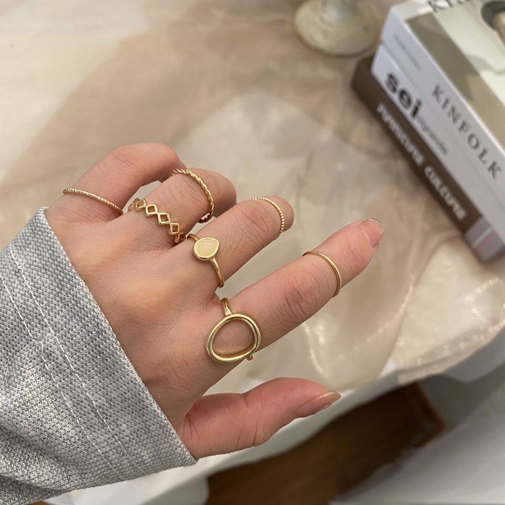 Bộ 7 chiếc nhẫn đeo khớp ngón tay có kiểu hình dây xích và kiểu đính đá mắt mèo thời trang Hàn Quốc