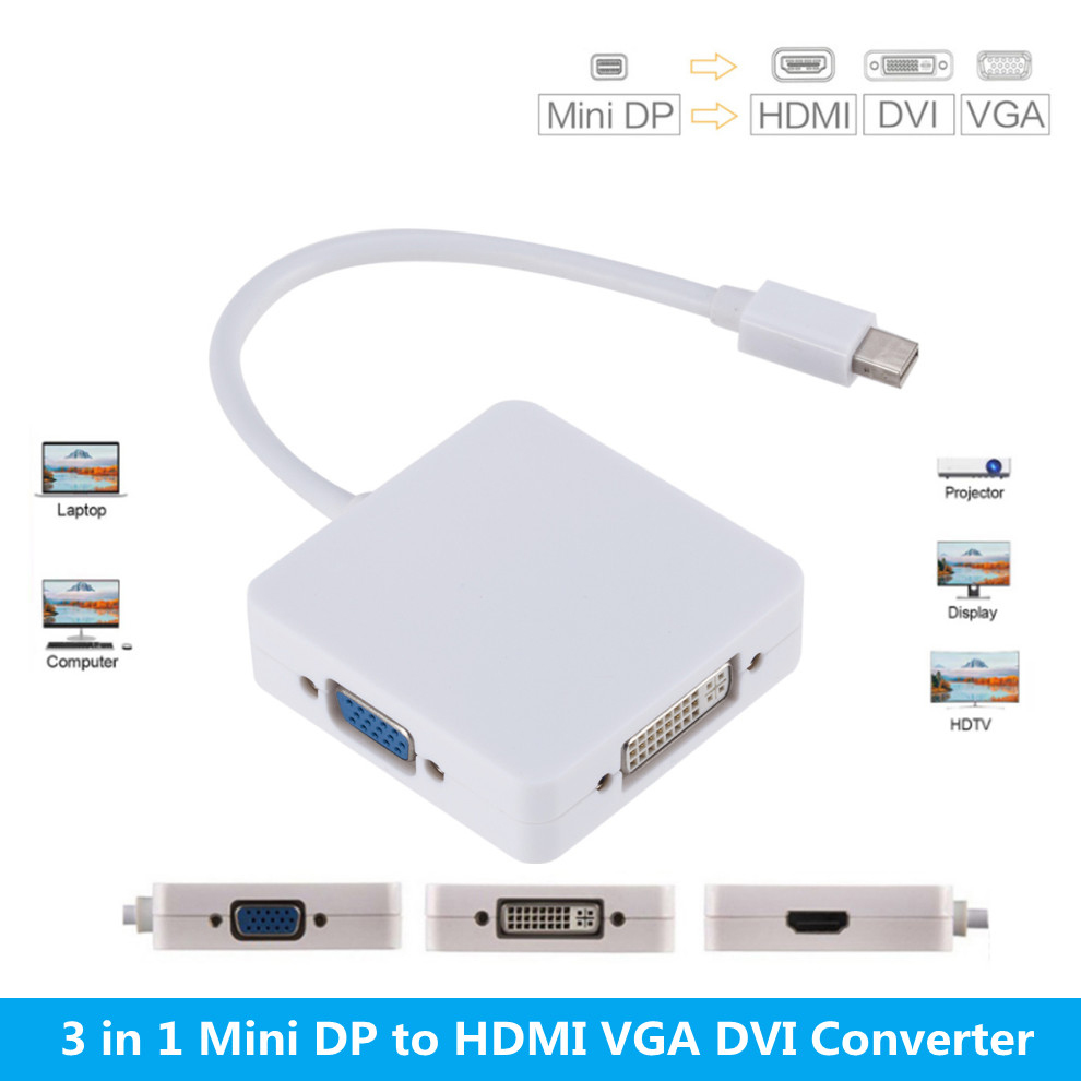 3 in1 Thunderbolt Mini Displayport DP to HDMI tương thích với DVI VGA Adapter Cổng màn hình Cáp cho Apple MacBook Pro Mac Book Ai