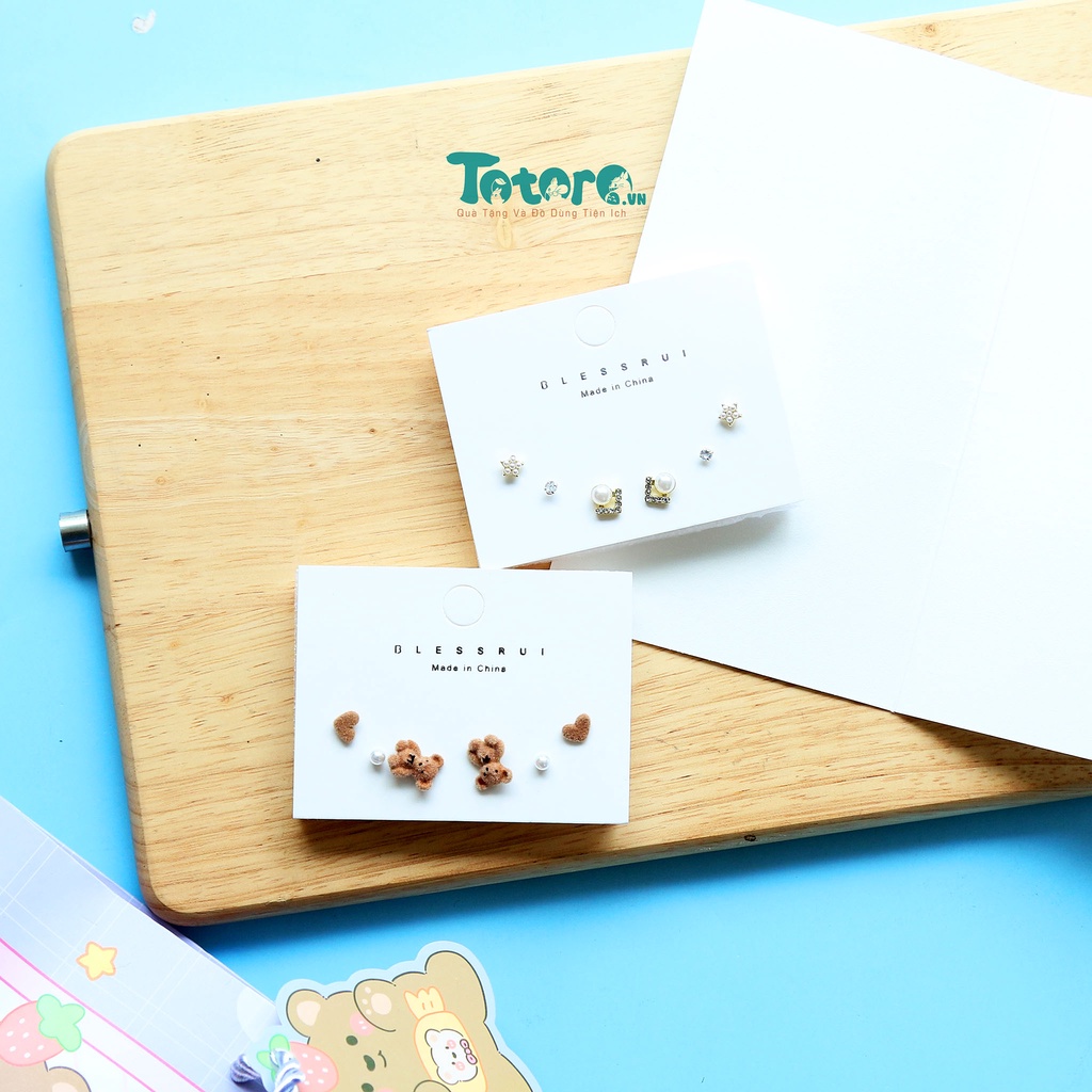 Set 6 chiếc bông tai Họa tiết nhí dễ thương và thời trang