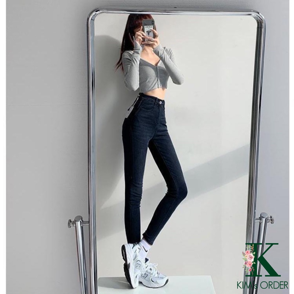 Quần jean nữ skinny lưng cao ống bó côn phom ôm chất co dãn màu xanh đậm tôn dáng đủ size
