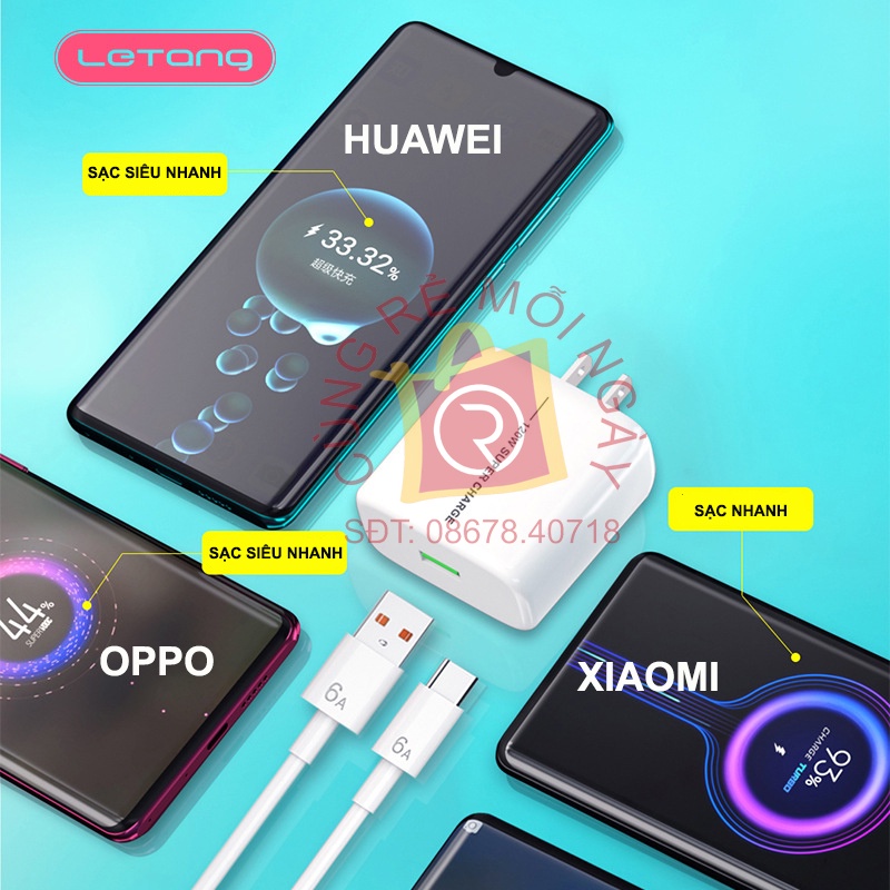 Bộ củ sạc cáp dữ liệu sạc nhanh 66W - Tương thích 120W Type-C - sạc đầy đủ giao thức công suất cao
