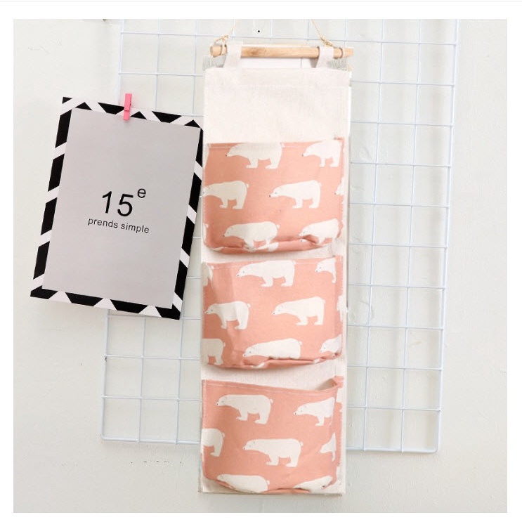 [HCM] Túi vải bố kẻ 3 ngăn đựng đồ treo tường vintage - Decor Trang Trí Nhà Cửa phong cách HQ cực dễ thương