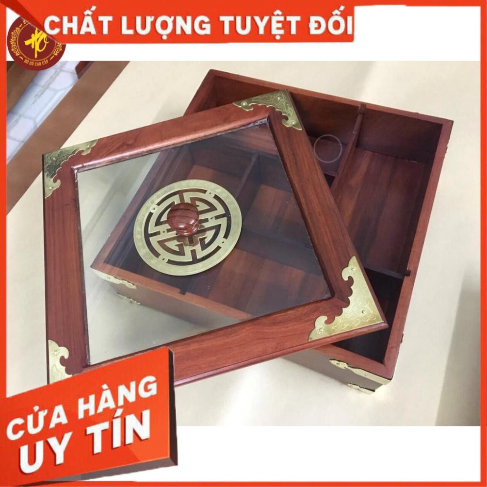 [ HÀNG CAO CẤP ] Khay Đựng Bánh Kẹo Ngày Tết bằng Gỗ Hương Cao Cấp Vuông Kính Bọc Đồng - BẢO HÀNH 1 ĐỔI 1 - ĐÚNG ẢNH ĐÚN