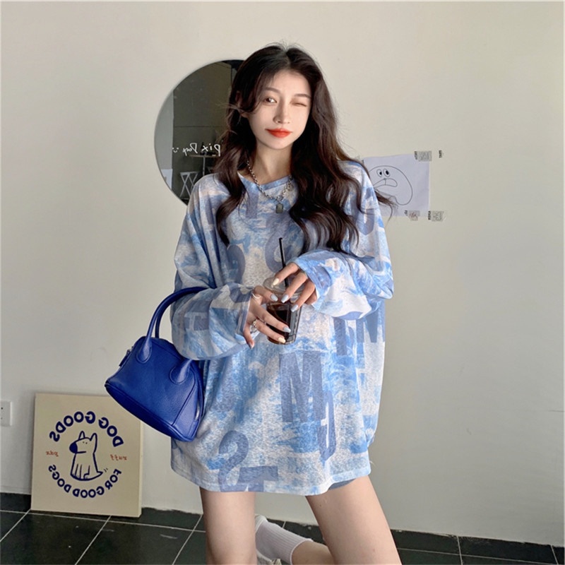 Porozi  Áo thun  tay dài cổ tròn vải mỏng dáng rộng chống nắng phong cách Hàn Quốc thời trang cho nữ