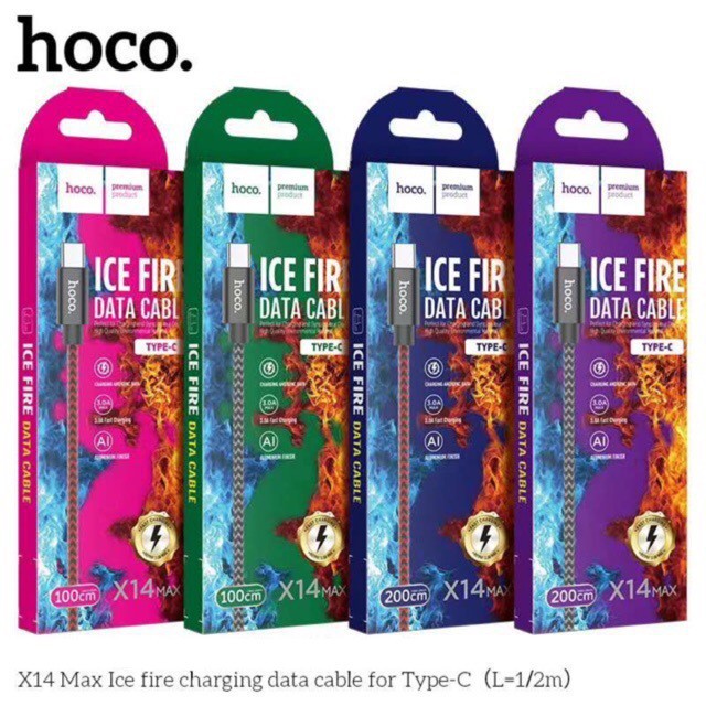 Cáp Sạc Nhanh Dây Dù 1m 2m Hoco X14 MAX Type-C Dòng Lửa Băng Siêu Bền Chống Đứt