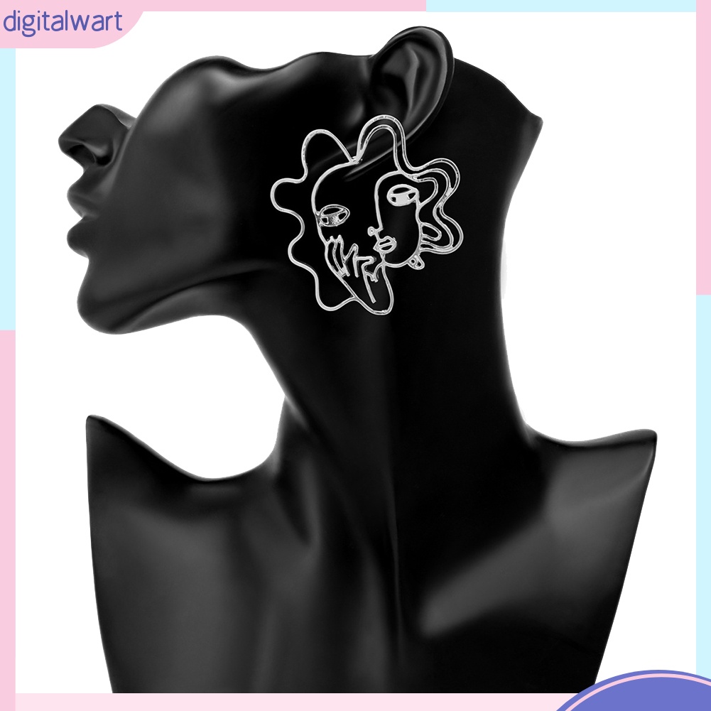 Đôi bông tai dạng rỗng hình mặt người trừu tượng thời trang cá tính cho nữ