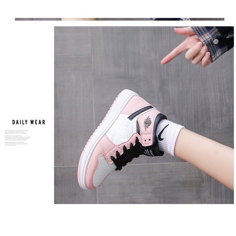 [ TẤT THỜI TRANG giảm giá quà tặng deal sốc ]  Giày Thể Thao Sneaker nữ jd Hồng cổ cao nữ tính