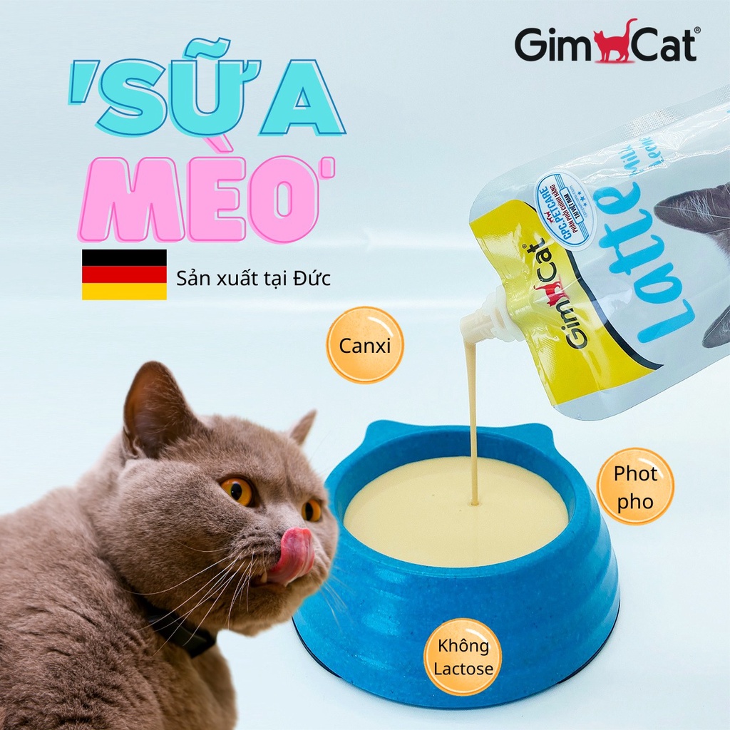 Sữa tươi cho mèo Gimcat latte 200ml, milk bổ sung canxi tiêu hóa cho thú cưng Con Mèo Xiêm