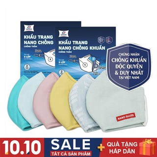 Combo 2 chiếc khẩu trang (được chọn màu) 3 lớp vải kháng khuẩn Nano Bạc Hanvico