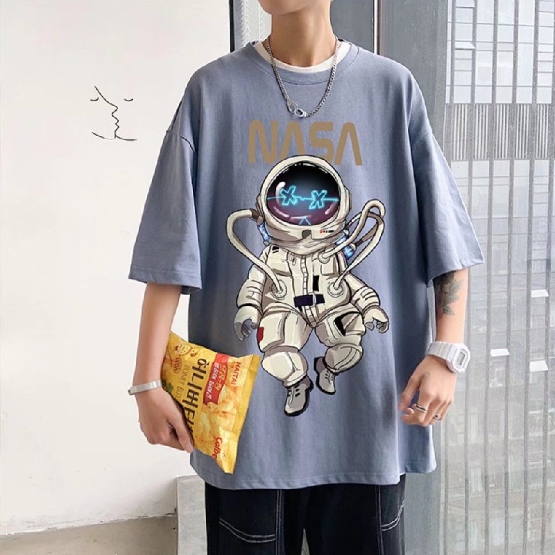 Áo Thun Tay Ngắn Cổ Tròn In Hình Phi Hành Gia Dành Cho Nam