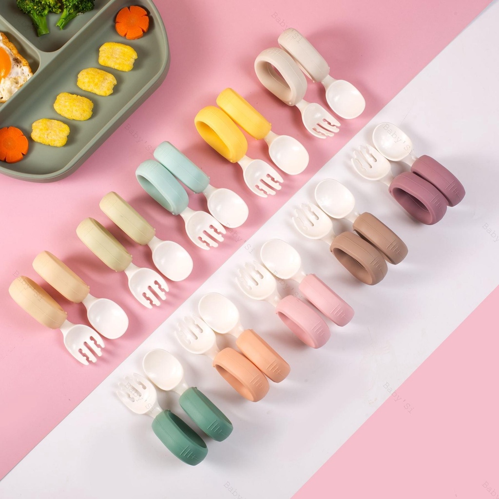 Set Thìa Dĩa Silicone Tập Xúc, Tập Ăn Baby'si Cho Bé Ăn Dặm