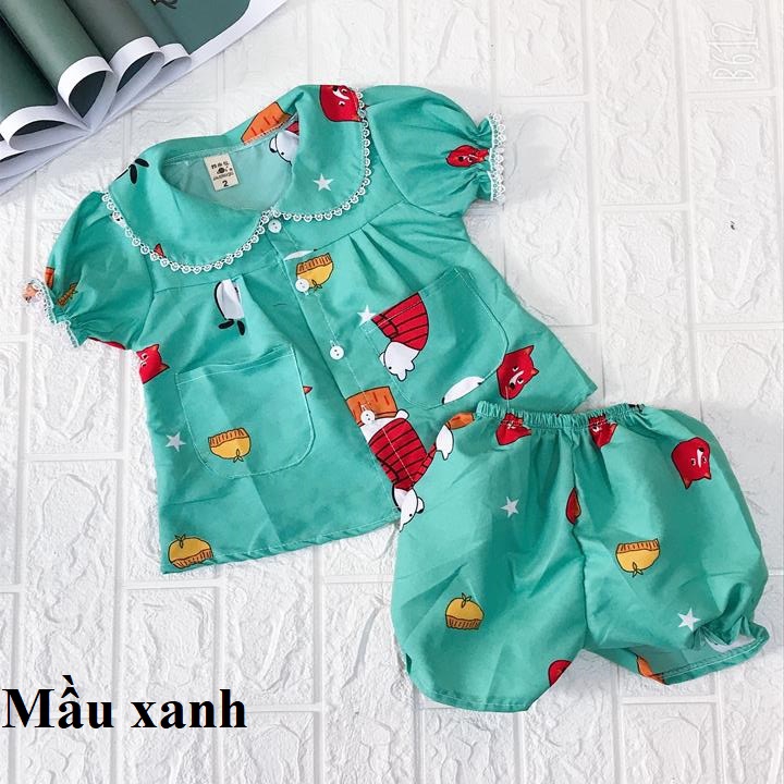 Combo 3 Bộ quần áo bé gái cổ cánh sen quần bồng vải thô lụa xuất xịn 10-35Kg