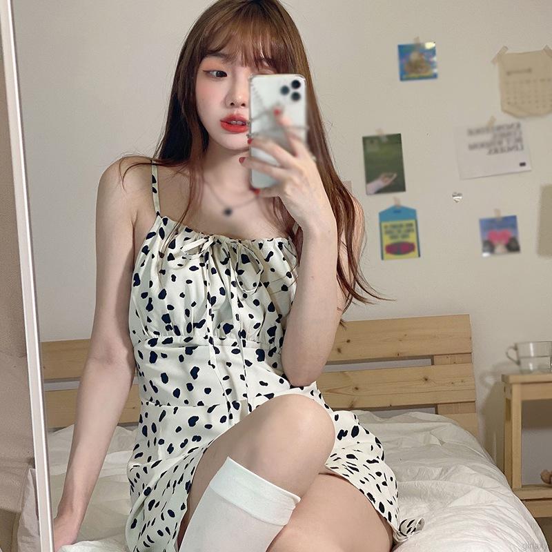 Đầm Hai Dây Họa Tiết Bò Sữa Phong Cách Hàn Quốc Thời Trang Dễ Thương