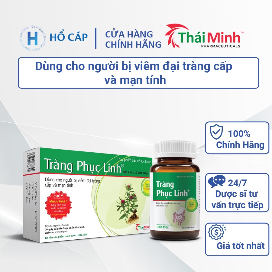 Tràng Phục Linh Thái Minh - Dành cho người viêm đại tràng - Hộp 20 viên và lọ 80 viên