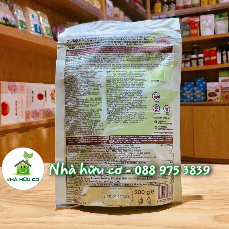 SIÊU THỰC PHẨM - Bột detox hữu cơ Green Detox Mix DRAGON Superfood 200g/100g - Date: 08/07/2024 - Nhà hữu cơ