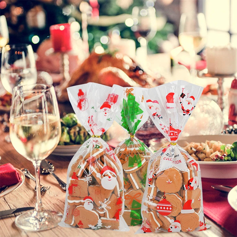 50 Túi đựng bánh kẹo hình ông già Noel/ cây thông/ tuần lộc thích hợp làm quà tặng Giáng sinh