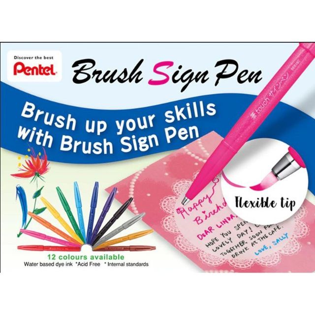 Bút viết thư pháp, soft brush sign pen Pentel SES15C các màu cơ bản