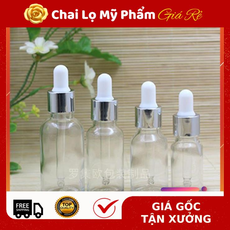 Lọ Chiết Serum ❤ RẺ VÔ ĐỊCH ❤ Lọ đựng tinh dầu 30ml Dày bóp giọt Khoen Bạc , lọ chiết serum , phụ kiện du lịch