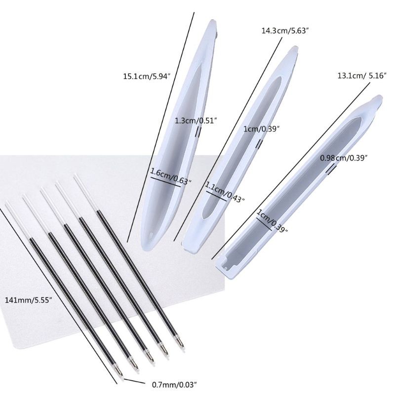 Bộ 3 khuôn silicon đổ resin epoxy làm vỏ bút bi DIY kèm 30 ruột bút