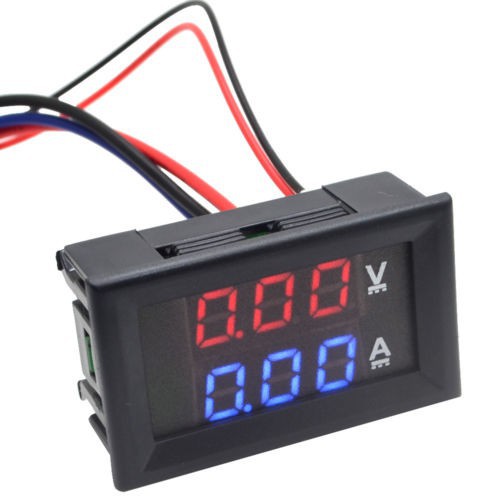 Thiết bị tích hợp vôn kế và ampe kế đo dòng điện một chiều 100V 10A, màn hình hiển thị LED xanh và đỏ