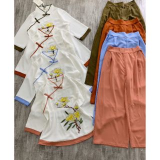Bộ lam đi chùa thêu hoa sen