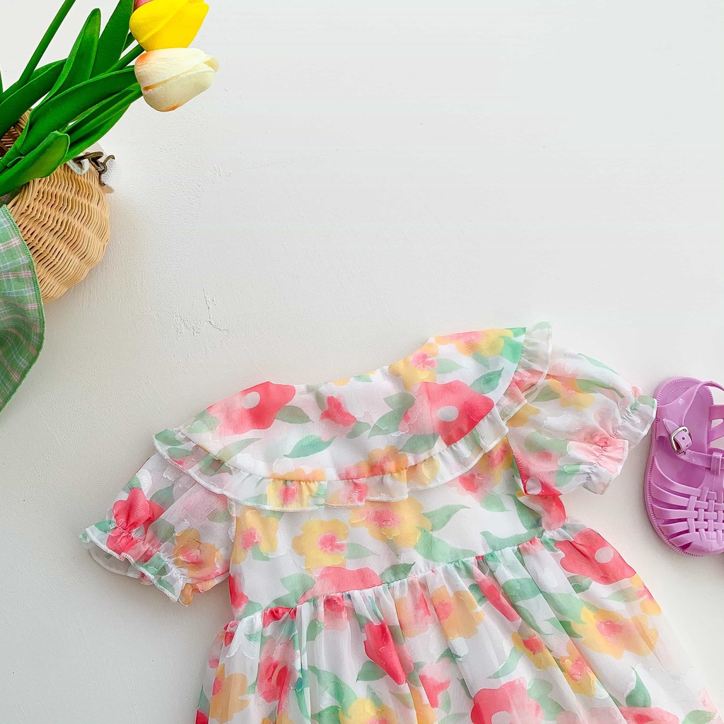 Đầm Hoa Thời Trang Mùa Hè Xinh Xắn Cho Bé Gái 1-6 Tuổi