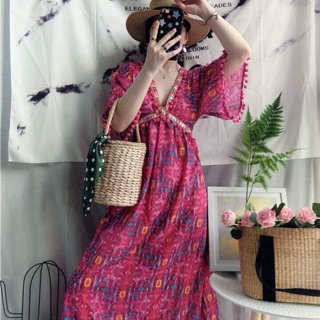 #zara VÁY BOHO HỒNG