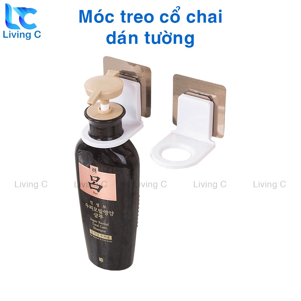 Giá móc treo chai nước rửa tay , dầu gội đầu sữa tắm dán tường Living C siêu dính chịu lực 3kg _TC